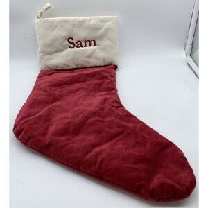 Pottery Barn Sam Velvet Stocking Christmas Monogram Holiday Xmas Red Cream